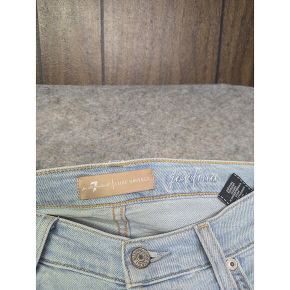 7 For All Mankind Luxe Vintage Josefina Womens 30 Button Fly Light Blue Distress - Picture 3 of 9